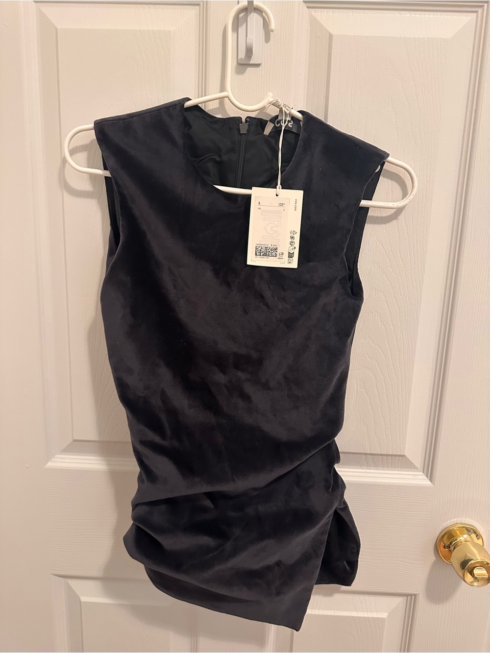 COS Black Velvet Mini Dress with Side Draping